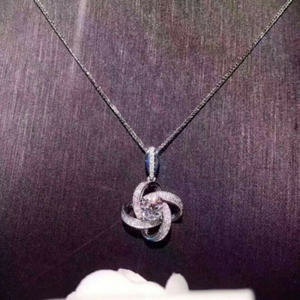 925 Silver Round Cut Cubic Zirconia Necklace - Picture 3 of 4